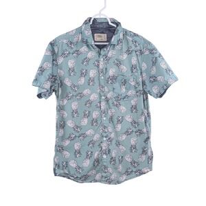 Free Planet Button Down Short Sleeved Shirt Mens‎ L Pineapple Tropical Coastal